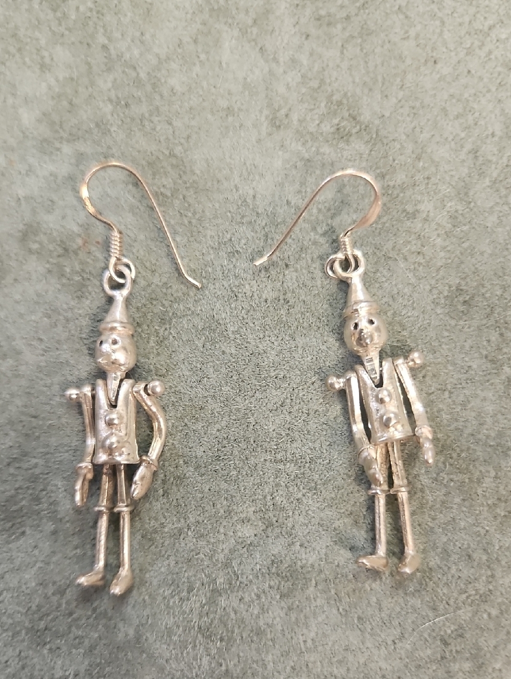 Vintage Sterling Silver Movable Pinocchio Earrings from the 1970's